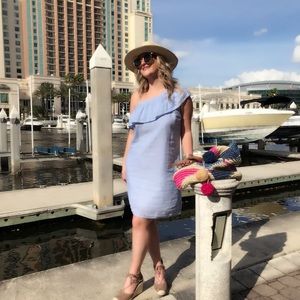 Dresses - NWOT blue and white striped ruffle sleeve dress! Dresses - NWOT blue and white striped ruffle sleeve dress!